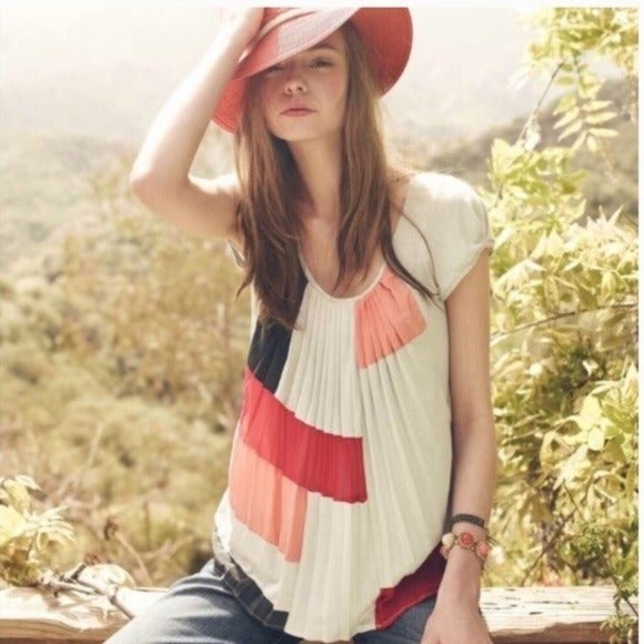 Anthropologie One September Accordion Pleated Colorblock Shirt - Picture 1 of 6